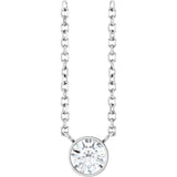 14K Gold Round Natural Diamond Bezel-Set Solitaire Necklace – up to 0.015 CTW - White Gold
