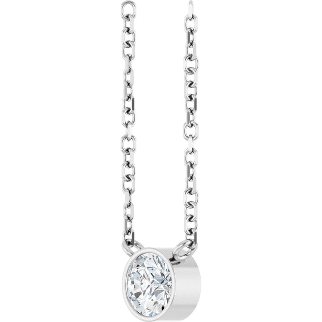 14K Gold Round Natural Diamond Bezel-Set Solitaire Necklace – up to 0.015 CTW - White Gold - view 2