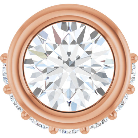 14K Gold Round Natural White Sapphire Accented Bezel-Set Necklace or Pendant - Rose Gold