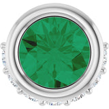 14K Gold Round Natural Emerald Accented Bezel-Set Necklace or Pendant - White Gold