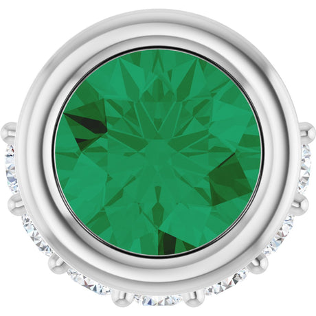Platinum Round Natural Emerald Accented Bezel-Set Necklace or Pendant