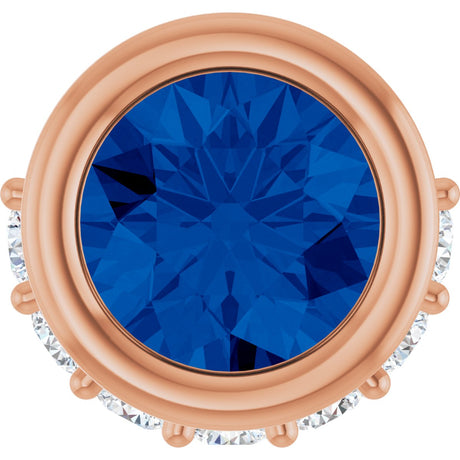 14K Gold Round Natural Blue Sapphire Accented Bezel-Set Necklace or Pendant - Rose Gold