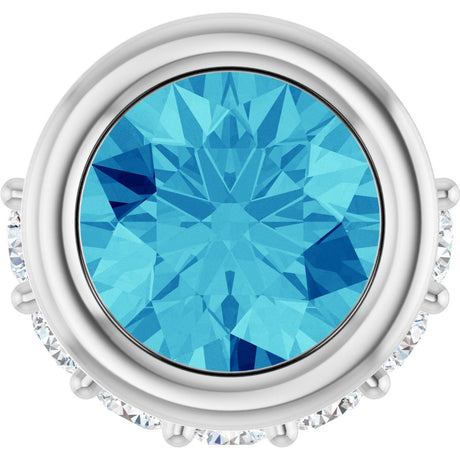Platinum Round Natural Blue Zircon Accented Bezel-Set Necklace or Pendant
