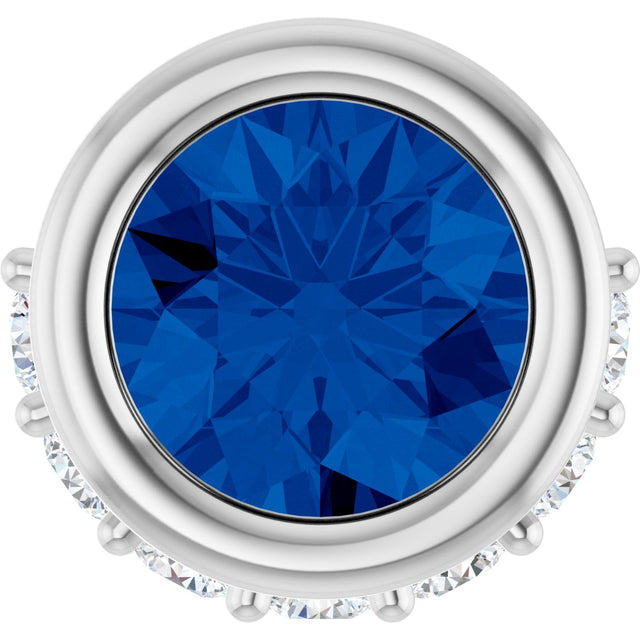 14K Gold Round Lab-Grown Blue Sapphire Accented Bezel-Set Necklace or Pendant - White Gold