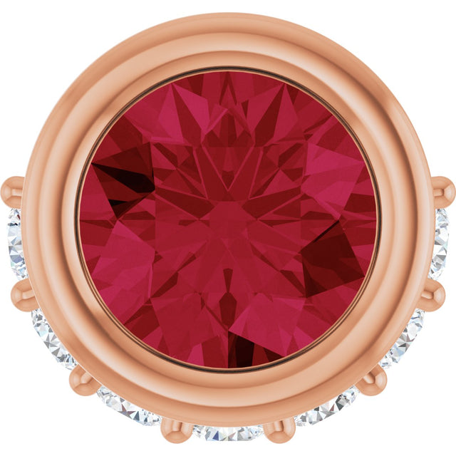 14K Gold Round Natural Ruby Accented Bezel-Set Necklace or Pendant - Rose Gold