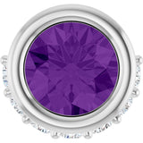 14K Gold Round Natural Amethyst Accented Bezel-Set Necklace or Pendant - White Gold