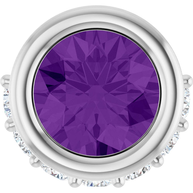 14K Gold Round Natural Amethyst Accented Bezel-Set Necklace or Pendant - White Gold