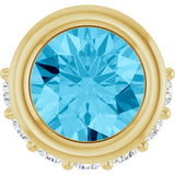 14K Gold Round Natural Aquamarine Accented Bezel-Set Necklace or Pendant - Yellow Gold
