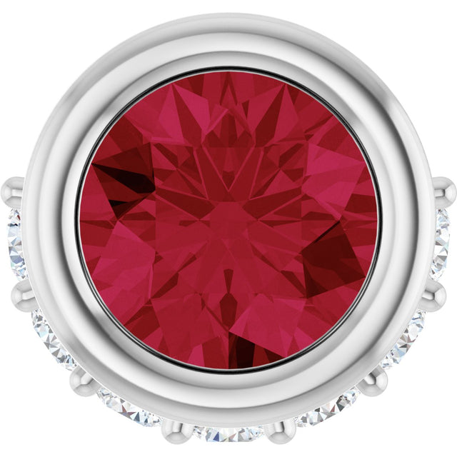 Platinum Round Natural Ruby Accented Bezel-Set Necklace or Pendant