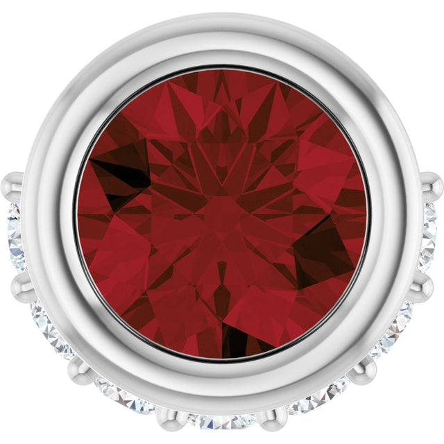 14K Gold Round Natural Mozambique Garnet Accented Bezel-Set Necklace or Pendant - White Gold