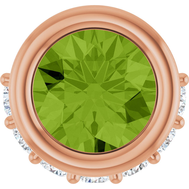 14K Gold Round Natural Peridot Accented Bezel-Set Necklace or Pendant - Rose Gold