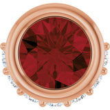 14K Gold Round Natural Mozambique Garnet Accented Bezel-Set Necklace or Pendant - Rose Gold