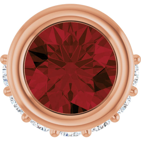 14K Gold Round Natural Mozambique Garnet Accented Bezel-Set Necklace or Pendant - Rose Gold