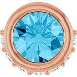 14K Gold Round Natural Aquamarine Accented Bezel-Set Necklace or Pendant - Rose Gold