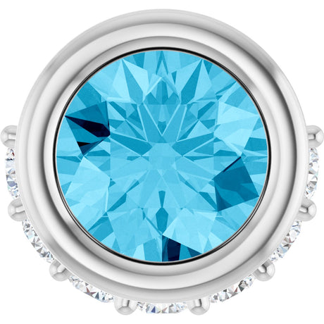 Platinum Round Natural Aquamarine Accented Bezel-Set Necklace or Pendant