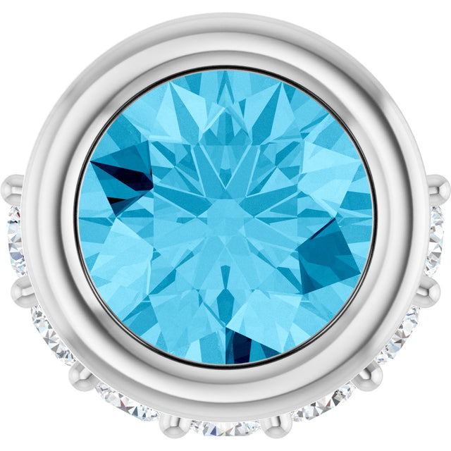 Platinum Round Natural Aquamarine Accented Bezel-Set Necklace or Pendant