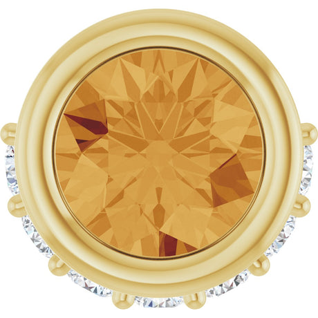 14K Gold Round Natural Citrine Accented Bezel-Set Necklace or Pendant - Yellow Gold