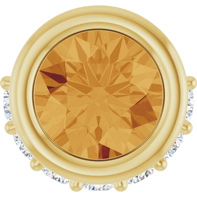 14K Gold Round Natural Citrine Accented Bezel-Set Necklace or Pendant - Yellow Gold