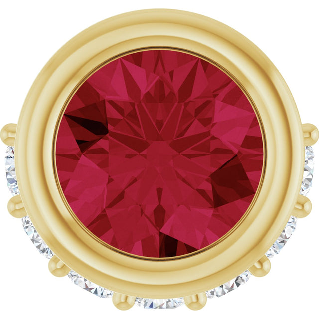 14K Gold Round Natural Ruby Accented Bezel-Set Necklace or Pendant - Yellow Gold