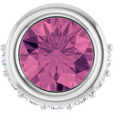 Platinum Round Natural Pink Tourmaline Accented Bezel-Set Necklace or Pendant