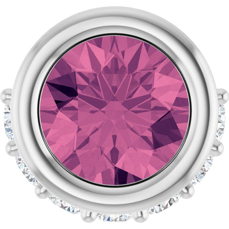 Platinum Round Natural Pink Tourmaline Accented Bezel-Set Necklace or Pendant