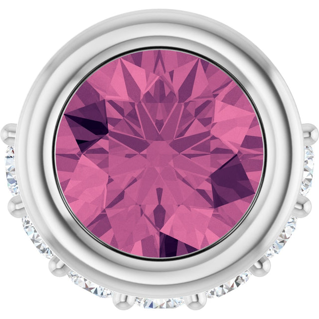 Platinum Round Natural Pink Tourmaline Accented Bezel-Set Necklace or Pendant