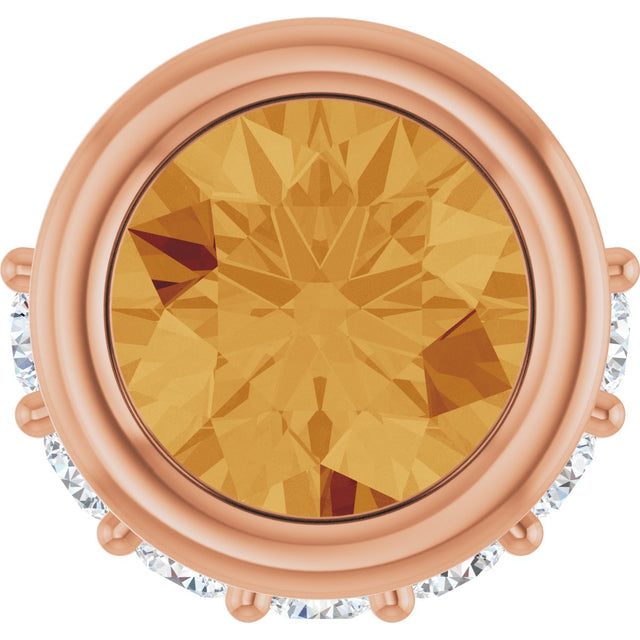 14K Gold Round Natural Citrine Accented Bezel-Set Necklace or Pendant - Rose Gold