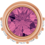 14K Gold Round Natural Pink Tourmaline Accented Bezel-Set Necklace or Pendant - Rose Gold