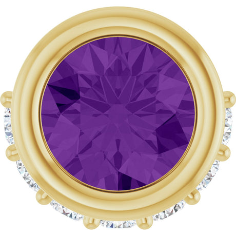 14K Gold Round Natural Amethyst Accented Bezel-Set Necklace or Pendant - Yellow Gold