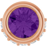 14K Gold Round Natural Amethyst Accented Bezel-Set Necklace or Pendant - Rose Gold
