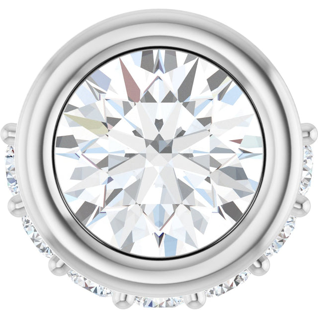Platinum Round Natural White Sapphire Accented Bezel-Set Necklace or Pendant