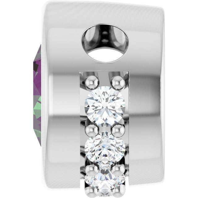 Platinum Round Lab-Grown Alexandrite Accented Bezel-Set Necklace or Pendant - view 3