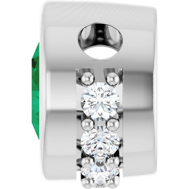14K Gold Round Natural Emerald Accented Bezel-Set Necklace or Pendant - White Gold - view 3