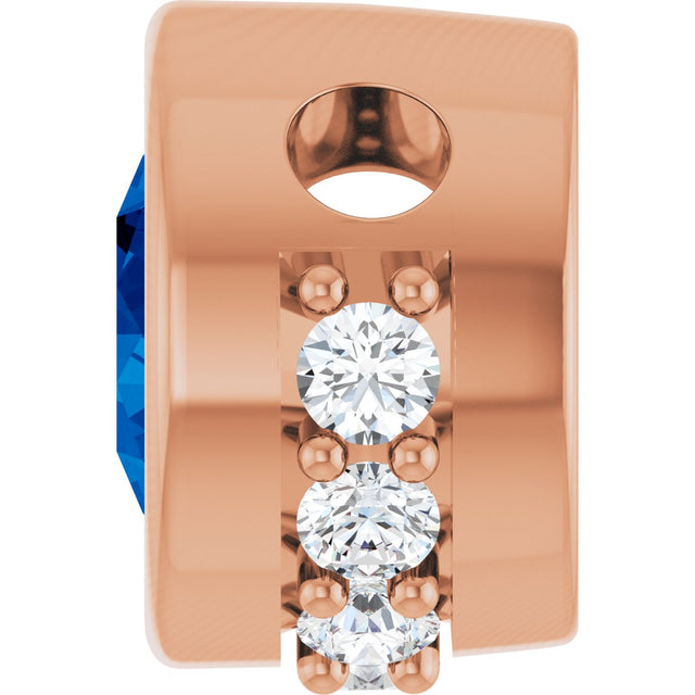 14K Gold Round Lab-Grown Blue Sapphire Accented Bezel-Set Necklace or Pendant - Rose Gold - view 3
