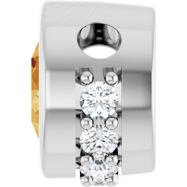 Platinum Round Natural Citrine Accented Bezel-Set Necklace or Pendant - view 3