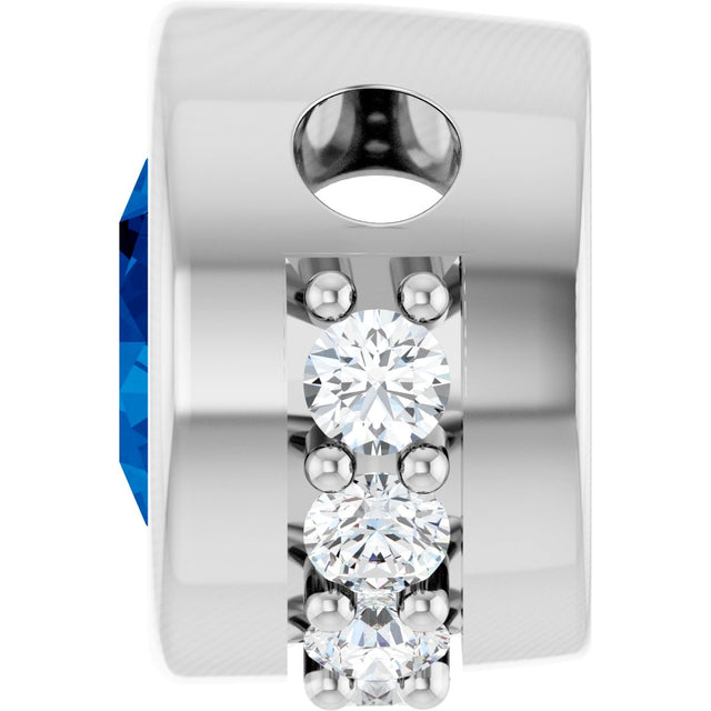 Platinum Round Lab-Grown Blue Sapphire Accented Bezel-Set Necklace or Pendant - view 3