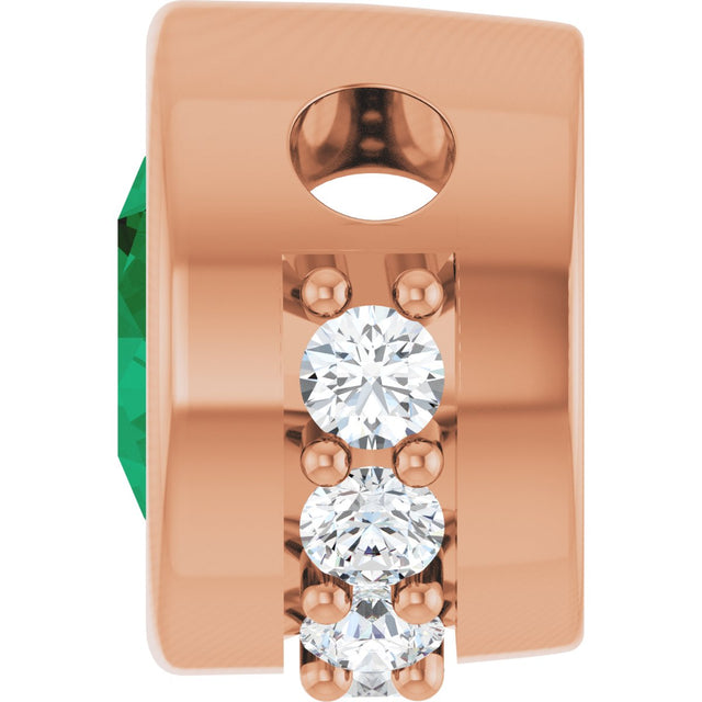 14K Gold Round Natural Emerald Accented Bezel-Set Necklace or Pendant - Rose Gold - view 3