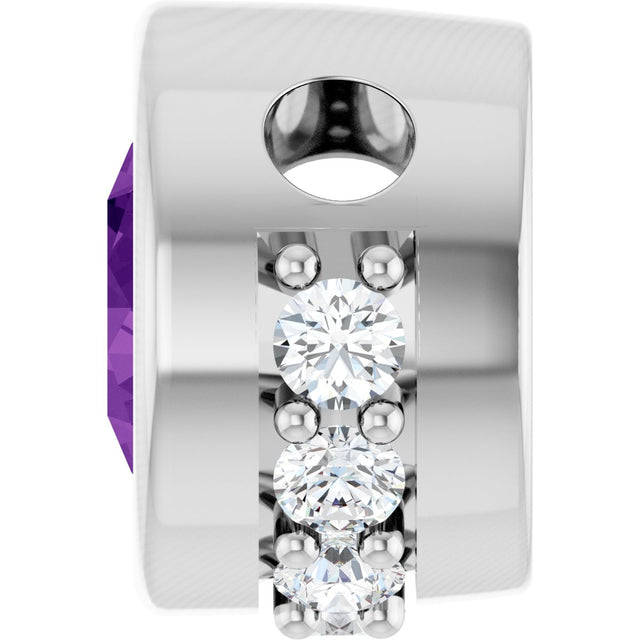 Platinum Round Natural Amethyst Accented Bezel-Set Necklace or Pendant - view 3