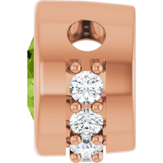 14K Gold Round Natural Peridot Accented Bezel-Set Necklace or Pendant - Rose Gold - view 3