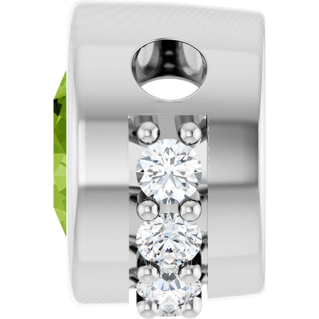 14K Gold Round Natural Peridot Accented Bezel-Set Necklace or Pendant - White Gold - view 3