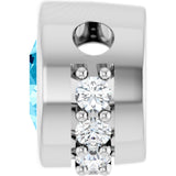 Platinum Round Natural Aquamarine Accented Bezel-Set Necklace or Pendant - view 3