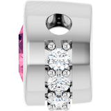 Platinum Round Natural Pink Tourmaline Accented Bezel-Set Necklace or Pendant - view 3