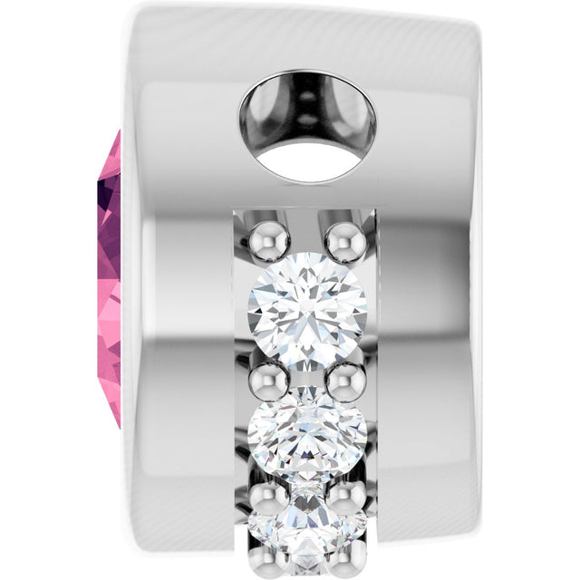 Platinum Round Natural Pink Tourmaline Accented Bezel-Set Necklace or Pendant - view 3