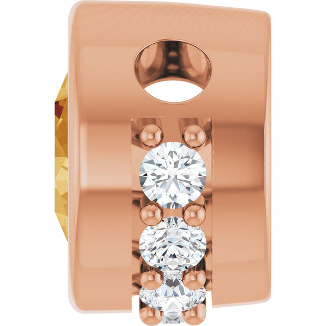 14K Gold Round Natural Citrine Accented Bezel-Set Necklace or Pendant - Rose Gold - view 3