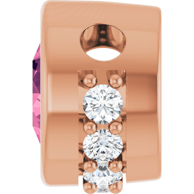 14K Gold Round Natural Pink Tourmaline Accented Bezel-Set Necklace or Pendant - Rose Gold - view 3