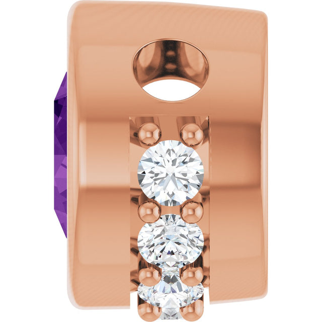 14K Gold Round Natural Amethyst Accented Bezel-Set Necklace or Pendant - Rose Gold - view 3