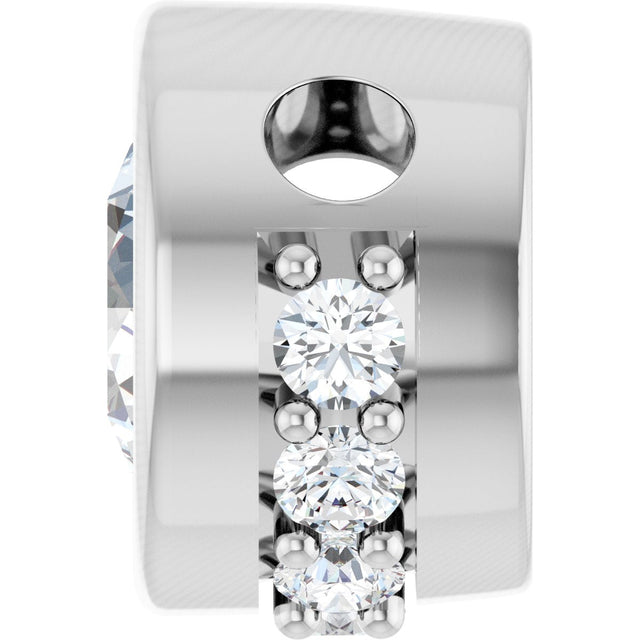 14K Gold Round Natural White Sapphire Accented Bezel-Set Necklace or Pendant - White Gold - view 3