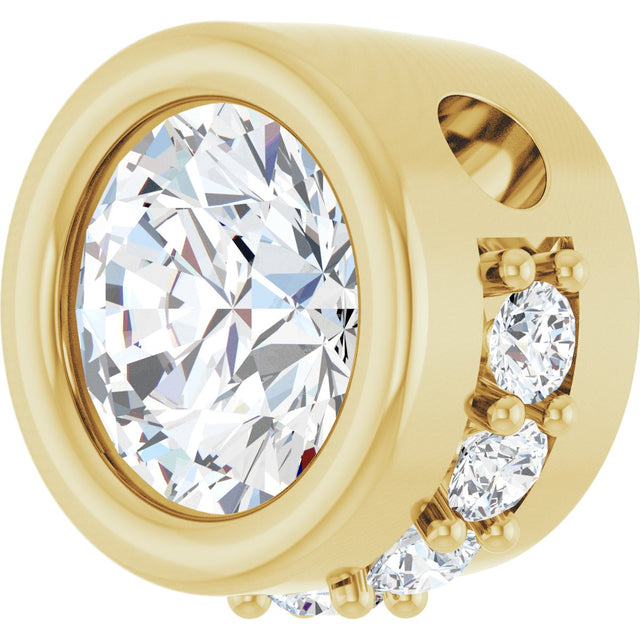 14K Gold Round Natural White Sapphire Accented Bezel-Set Necklace or Pendant - Yellow Gold - view 2
