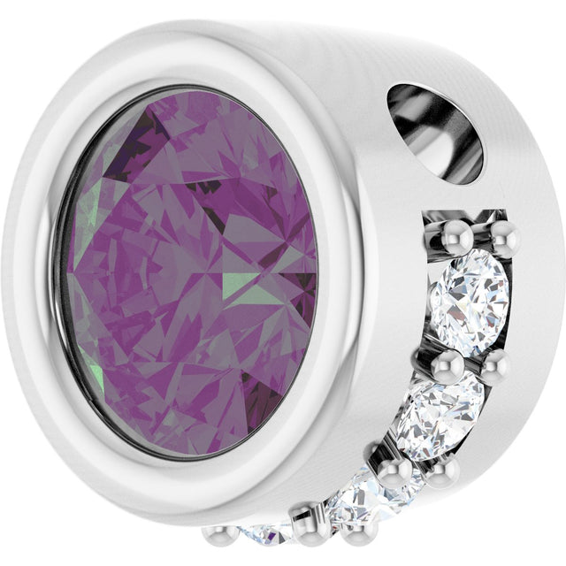 14K Gold Round Lab-Grown Alexandrite Accented Bezel-Set Necklace or Pendant - White Gold - view 2