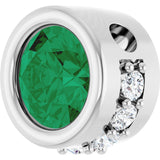 Platinum Round Natural Emerald Accented Bezel-Set Necklace or Pendant - view 2